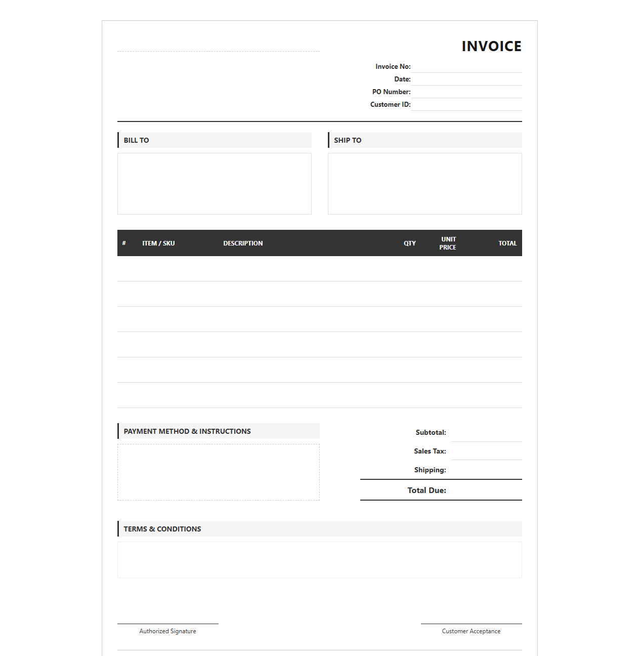 Commercial Retail Product Sales Invoice Template