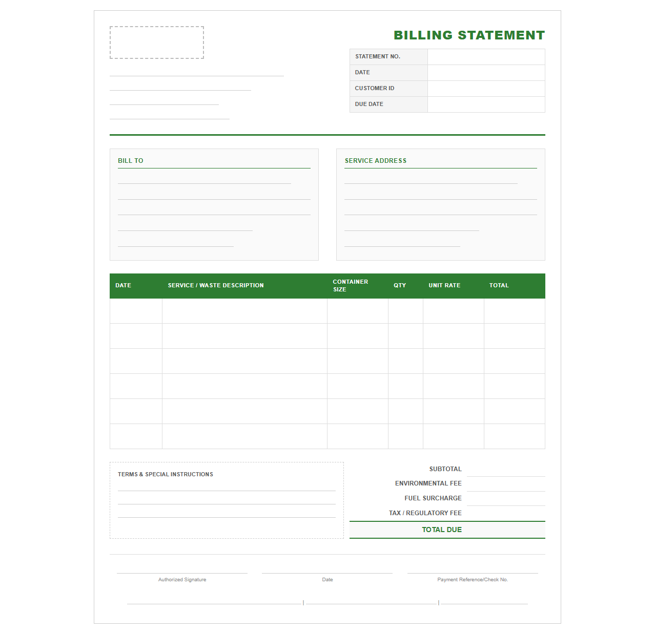 Commercial Rubbish Removal Billing Statement