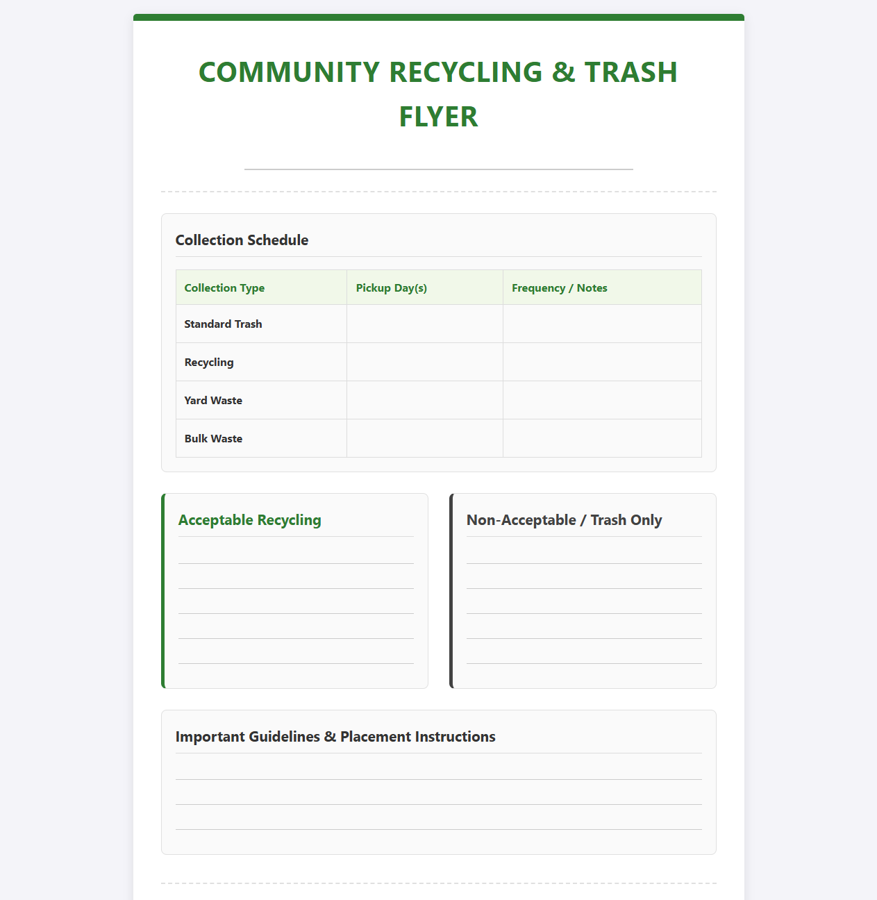 Community Recycling and Trash Flyer