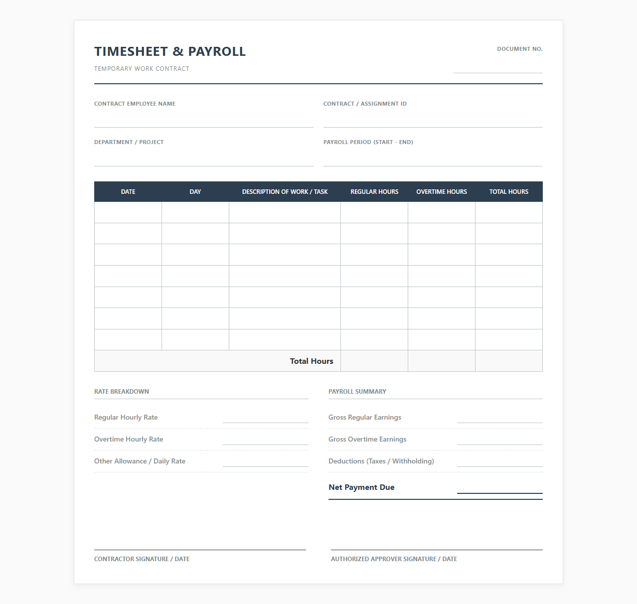Contract Staff Payroll and Timesheet Template