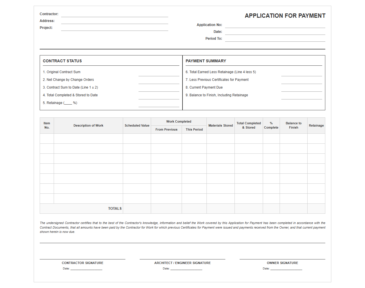 Contractor Progress Billing Draw Template