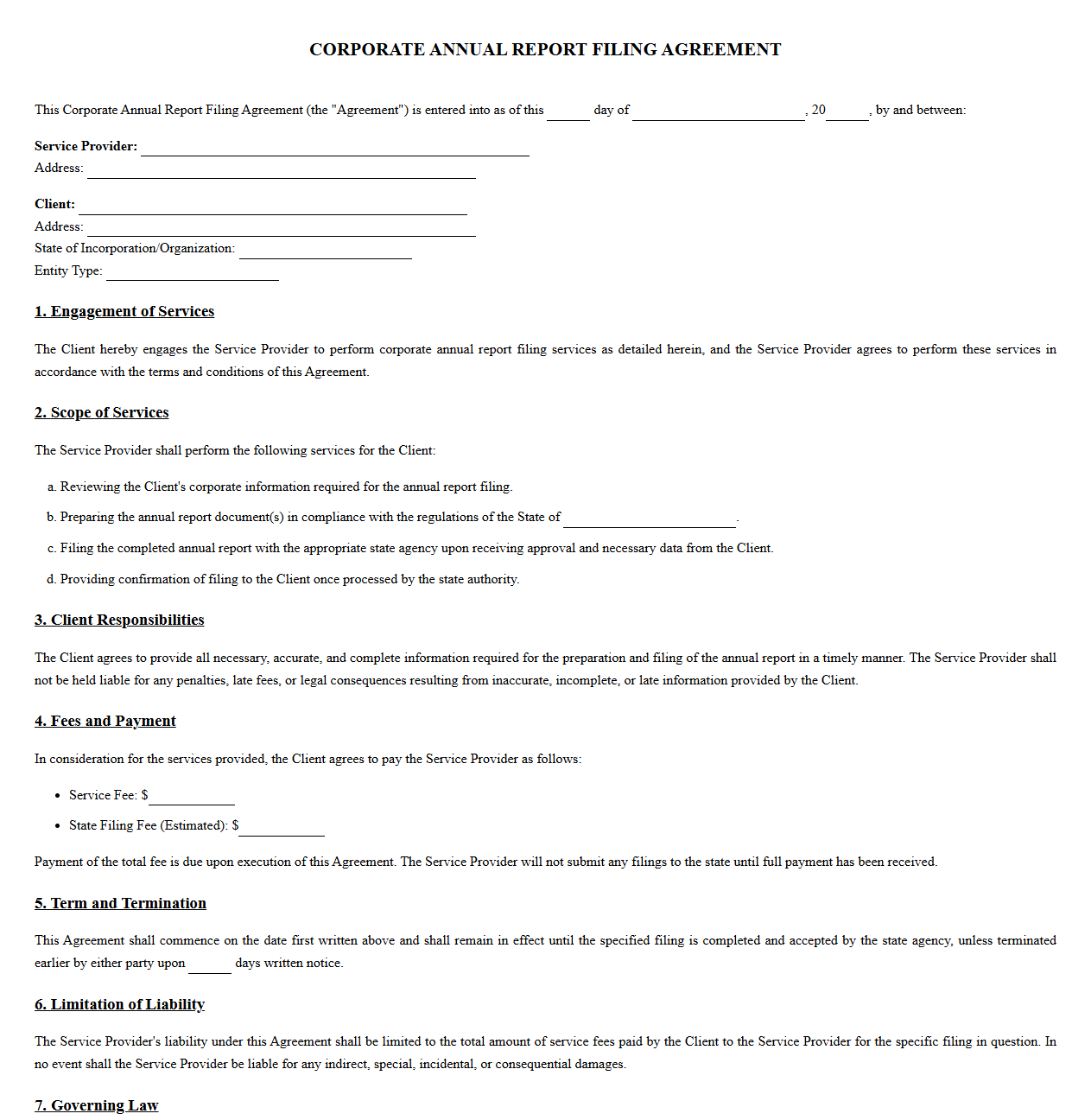 Corporate Annual Report Filing Agreement