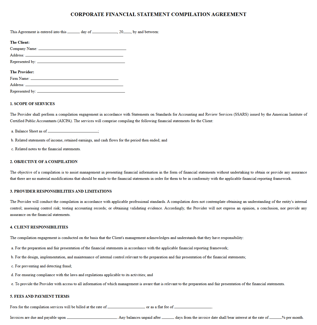 Corporate Financial Statement Compilation Agreement