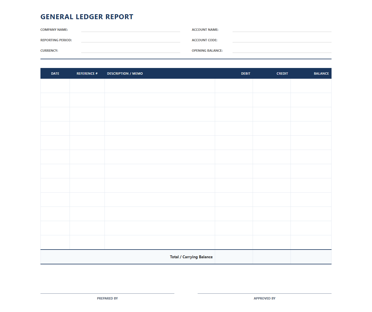 Corporate General Ledger Report Template