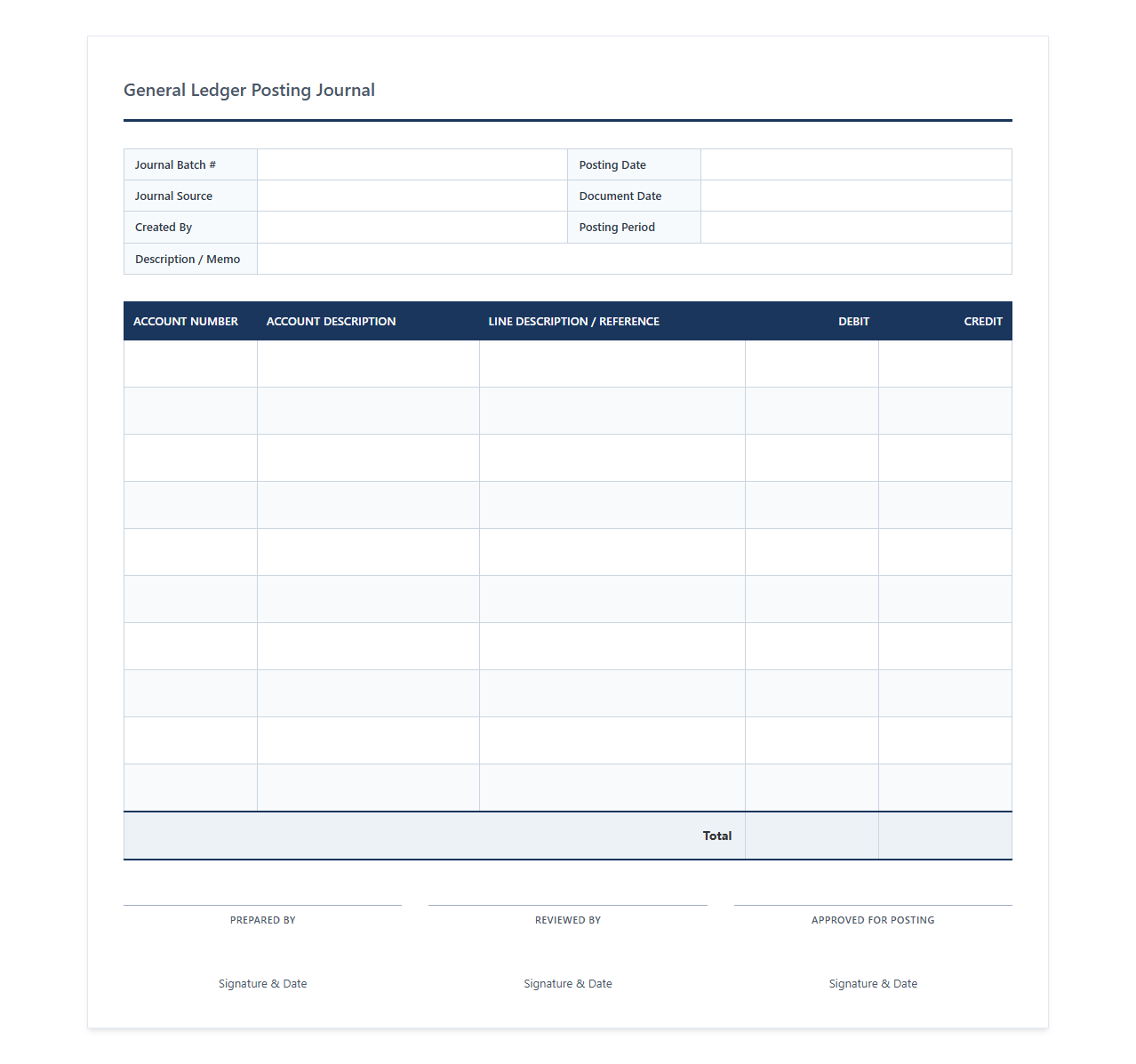 Corporate General Ledger Transaction Posting Template