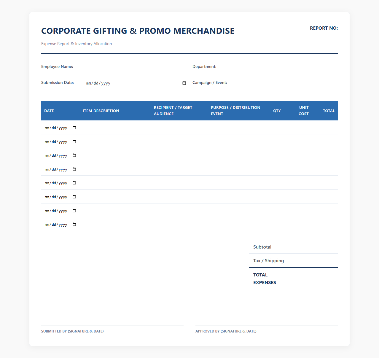 Corporate Gifting and Promo Merchandise Expense Report