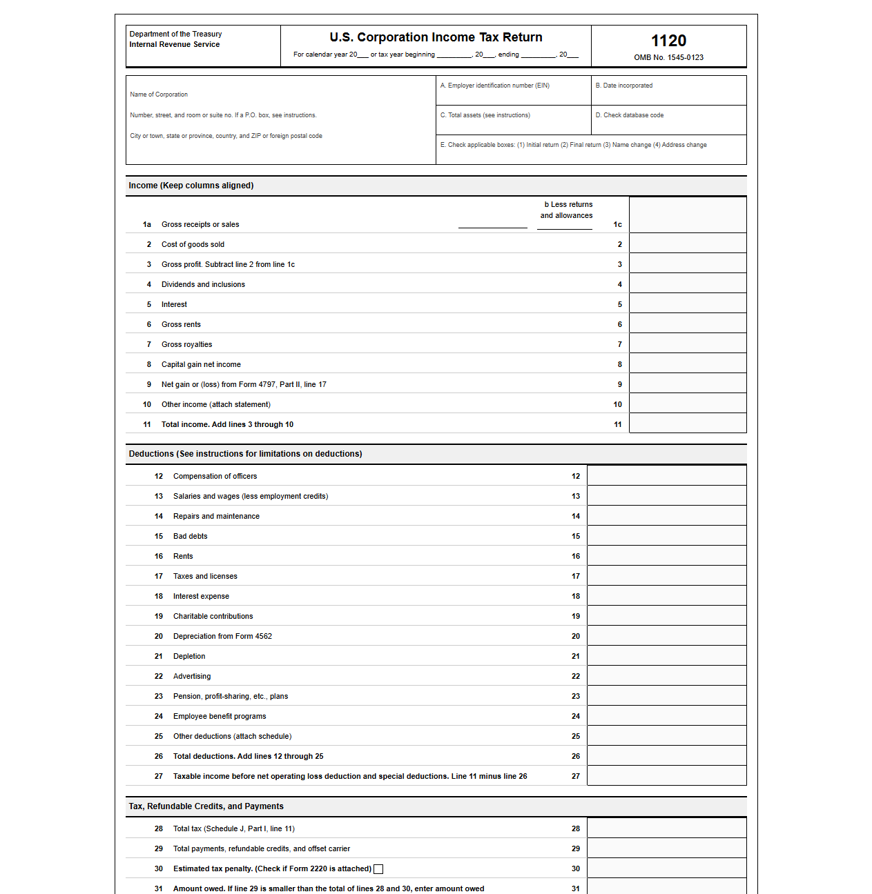 Corporate Income Tax Return Template
