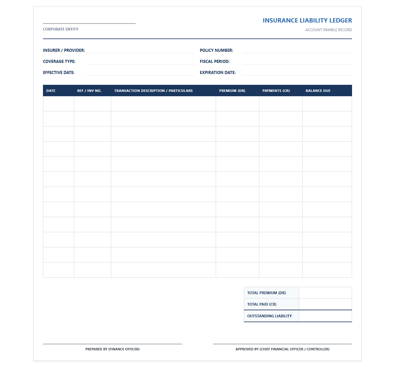 Corporate Insurance Liability Ledger Sheet