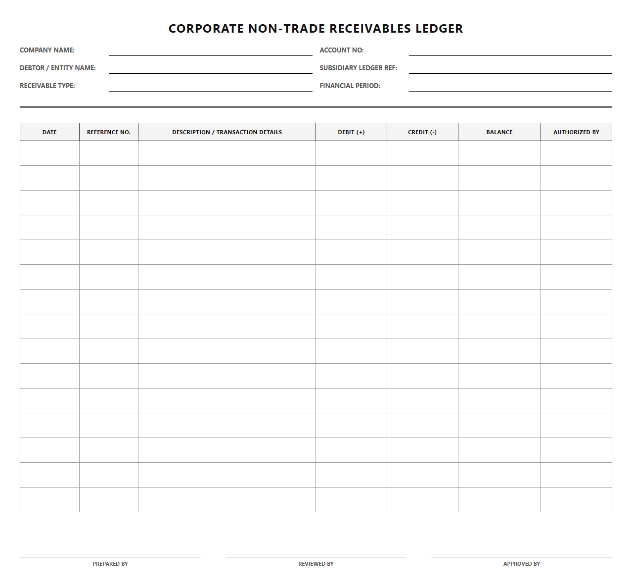 Corporate Non-Trade Receivables Ledger Book