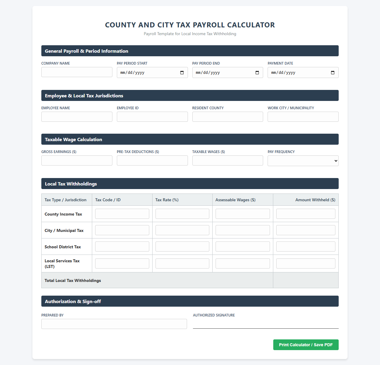 County and City Tax Payroll Calculator