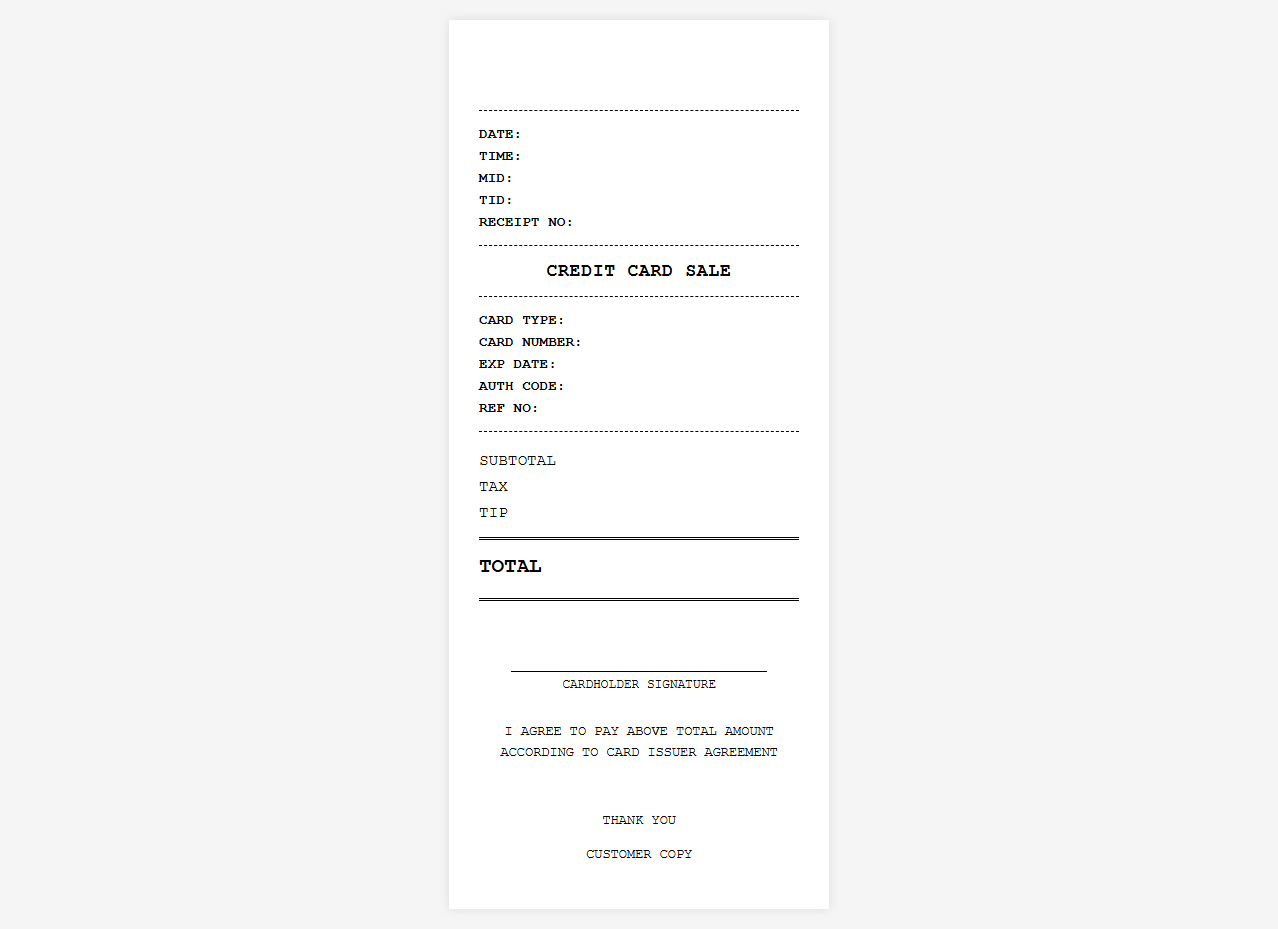 Credit Card Payment Slip Template