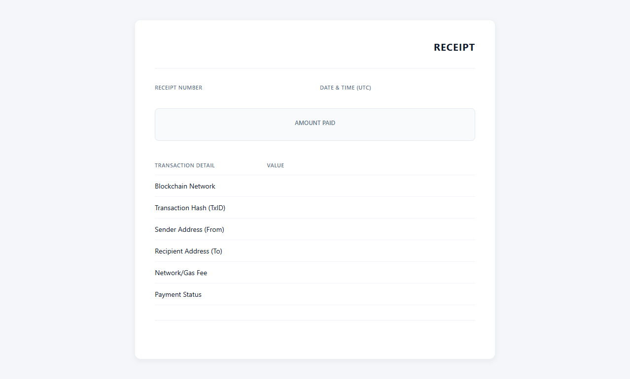 Crypto Transaction Receipt Template