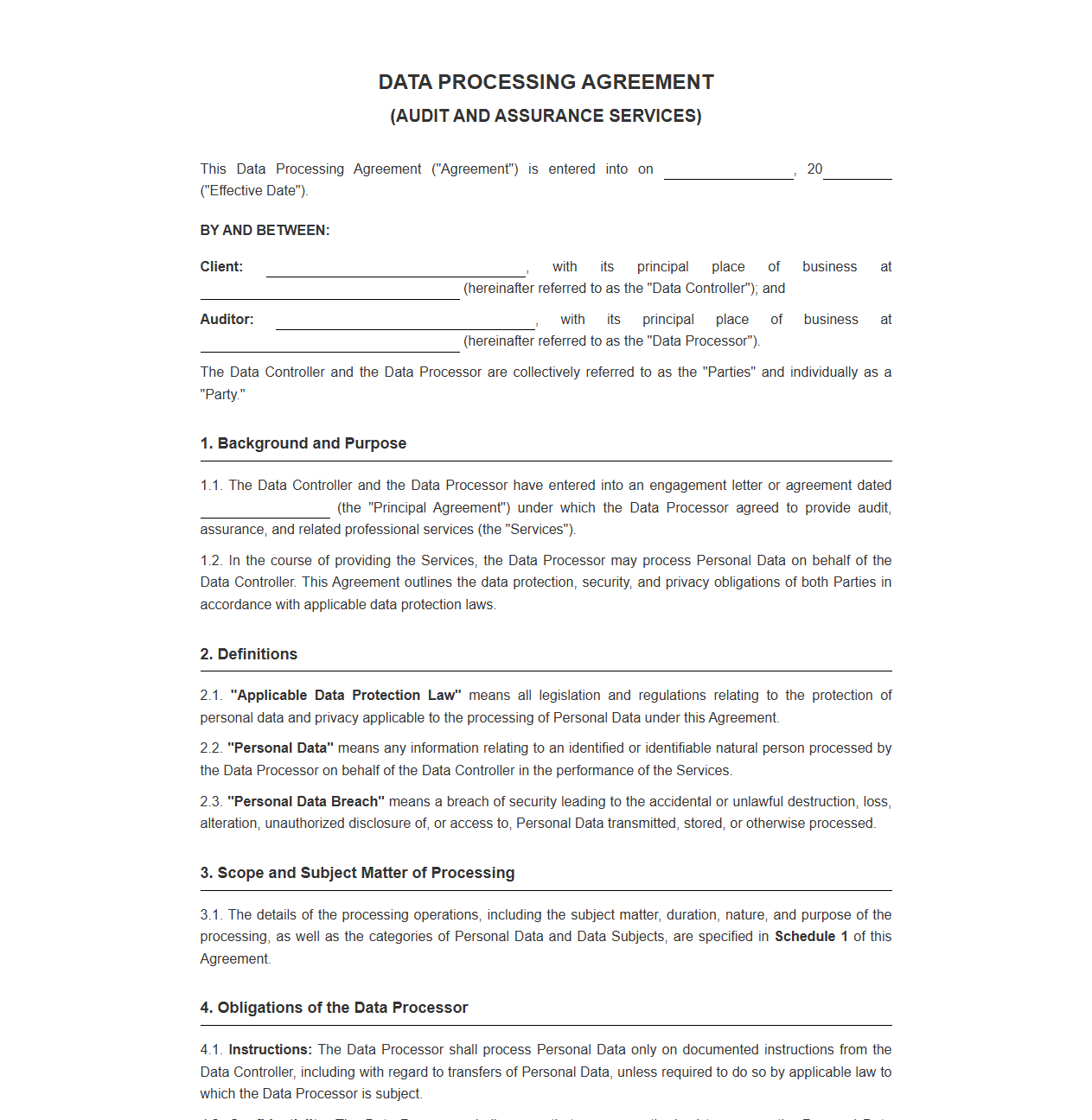 Data Processing Agreement for Audit and Assurance