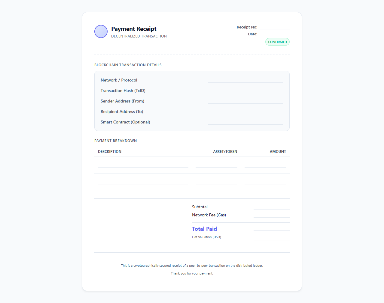 Decentralized Payment Receipt Template