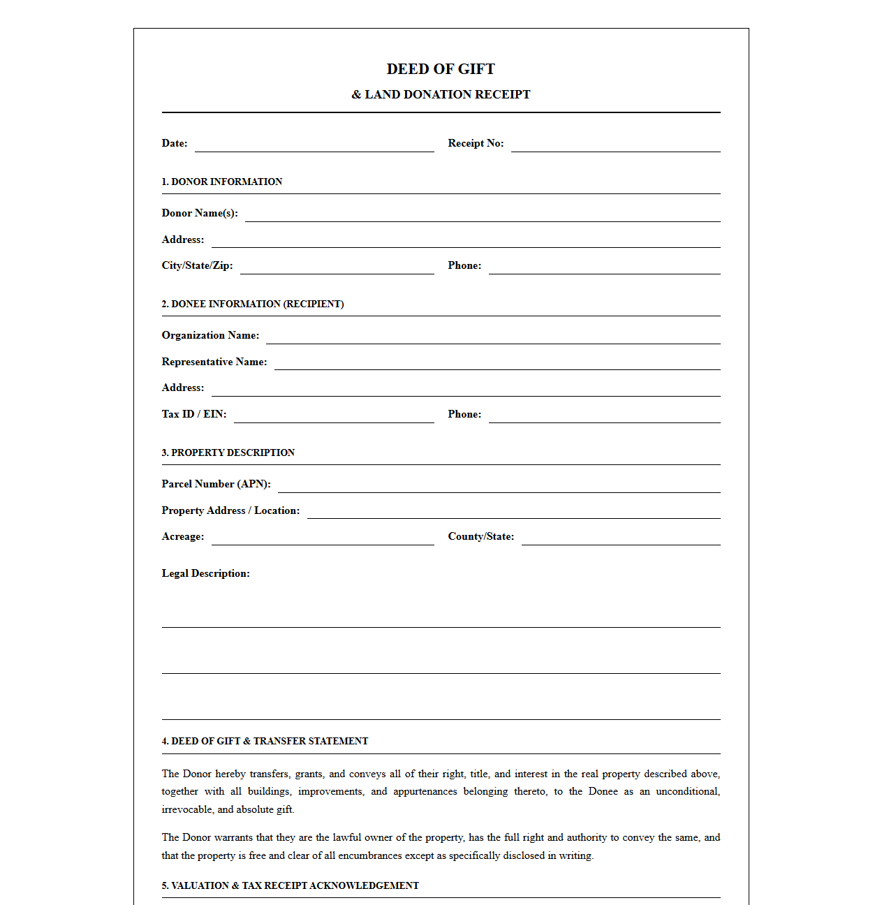 Deed of Gift and Land Donation Receipt