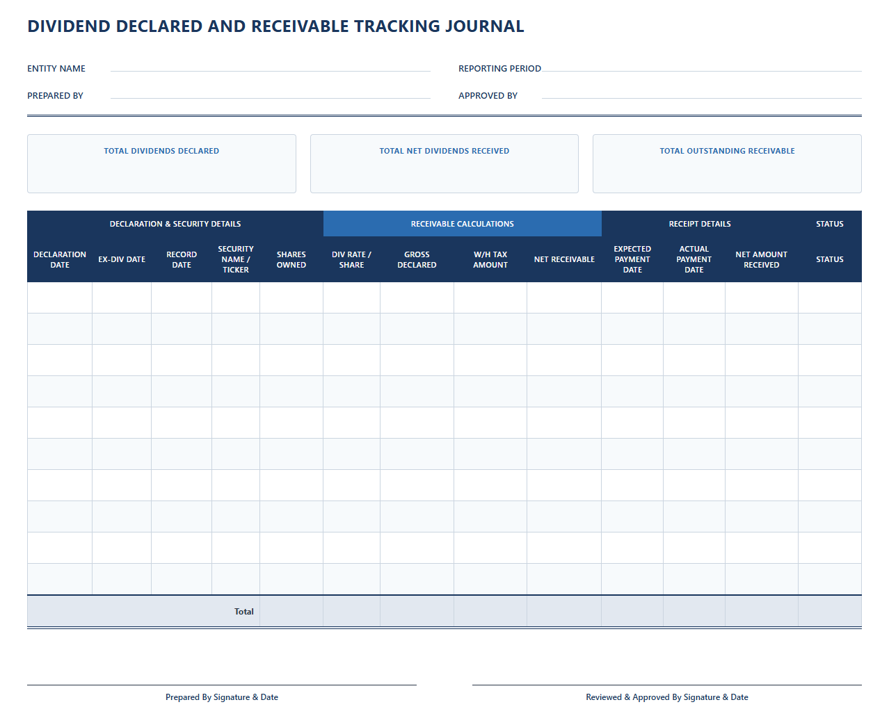 Dividend Declared and Receivable Tracking Journal