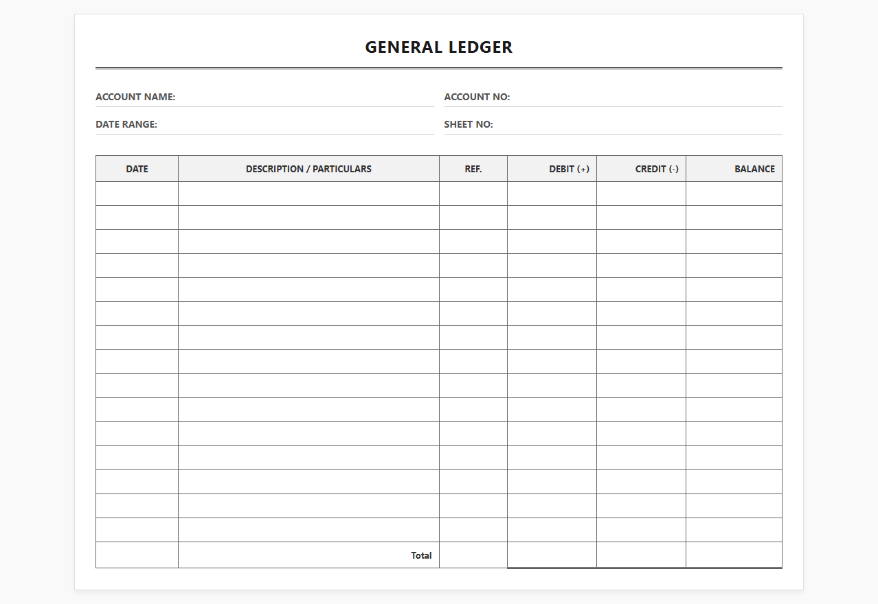 Double Entry General Ledger Template