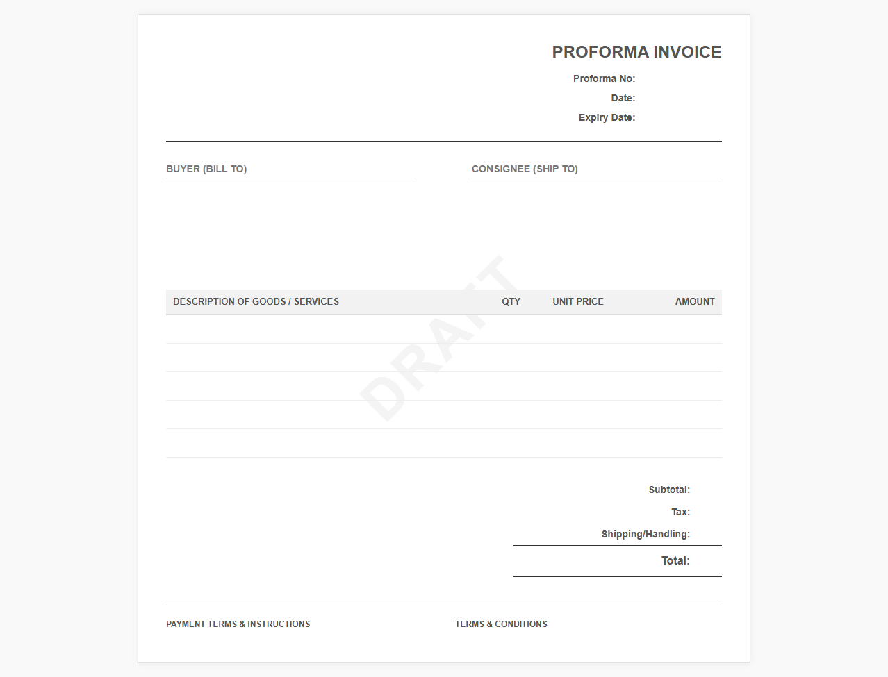 Draft Invoice Template for Proforma Billing