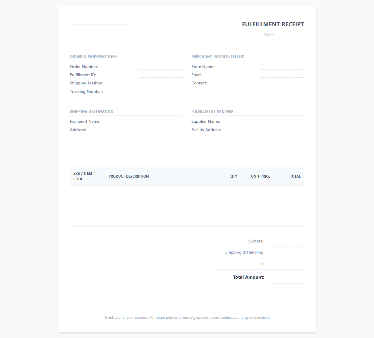 Dropshipping Order Fulfillment Receipt
