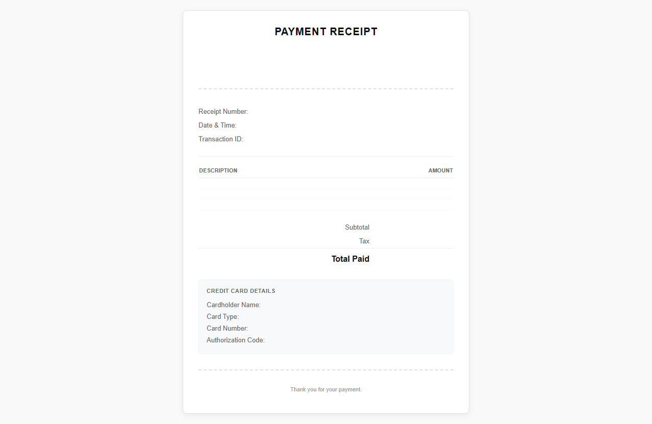 Electronic Credit Card Payment Receipt