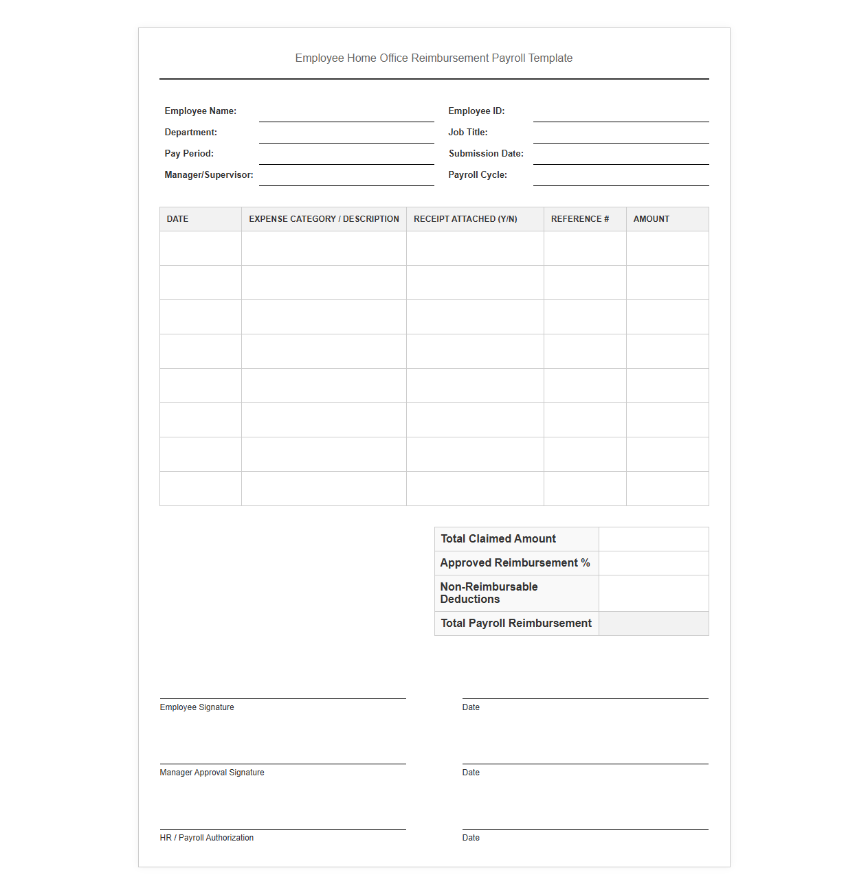 Employee Home Office Reimbursement Payroll Template