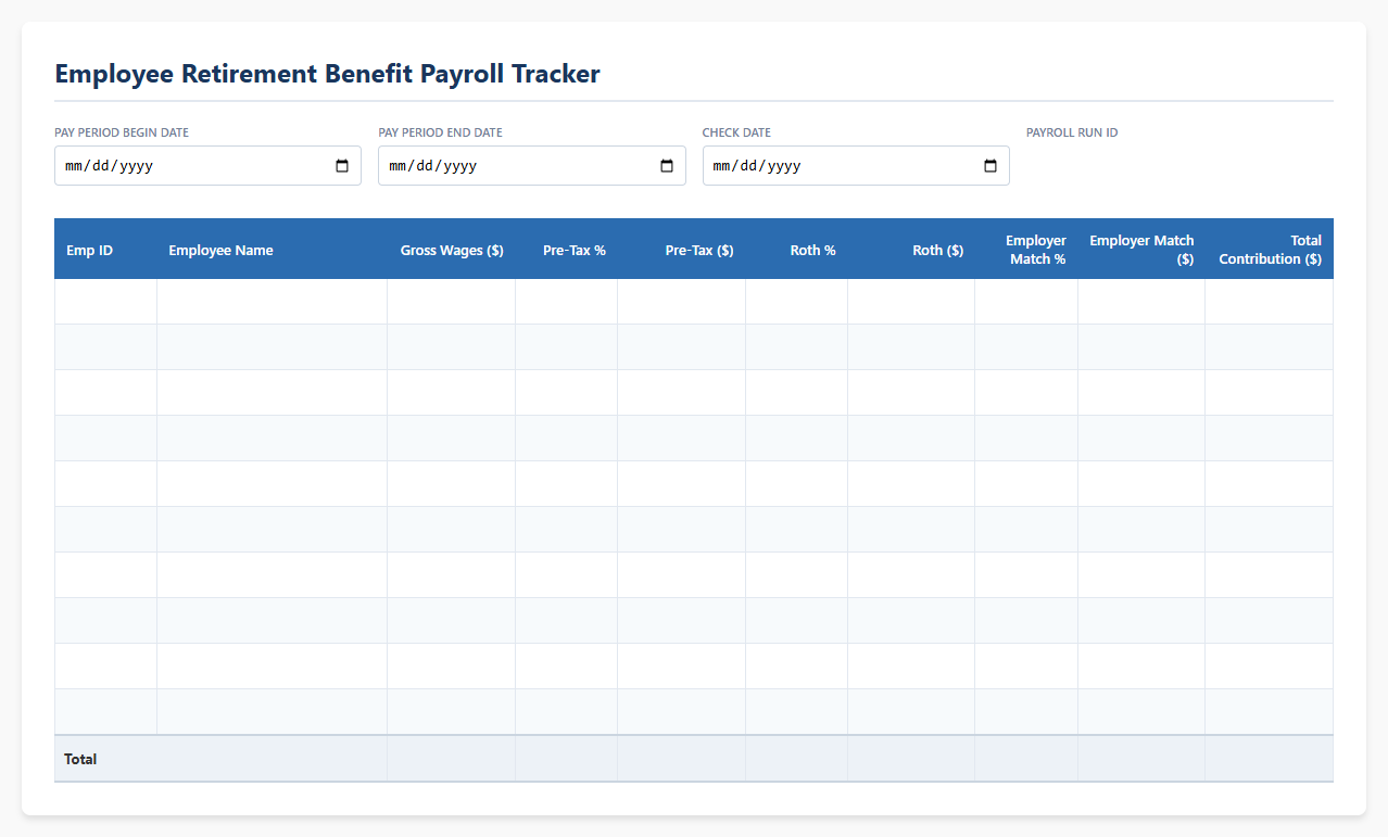 Employee Retirement Benefit Payroll Tracker