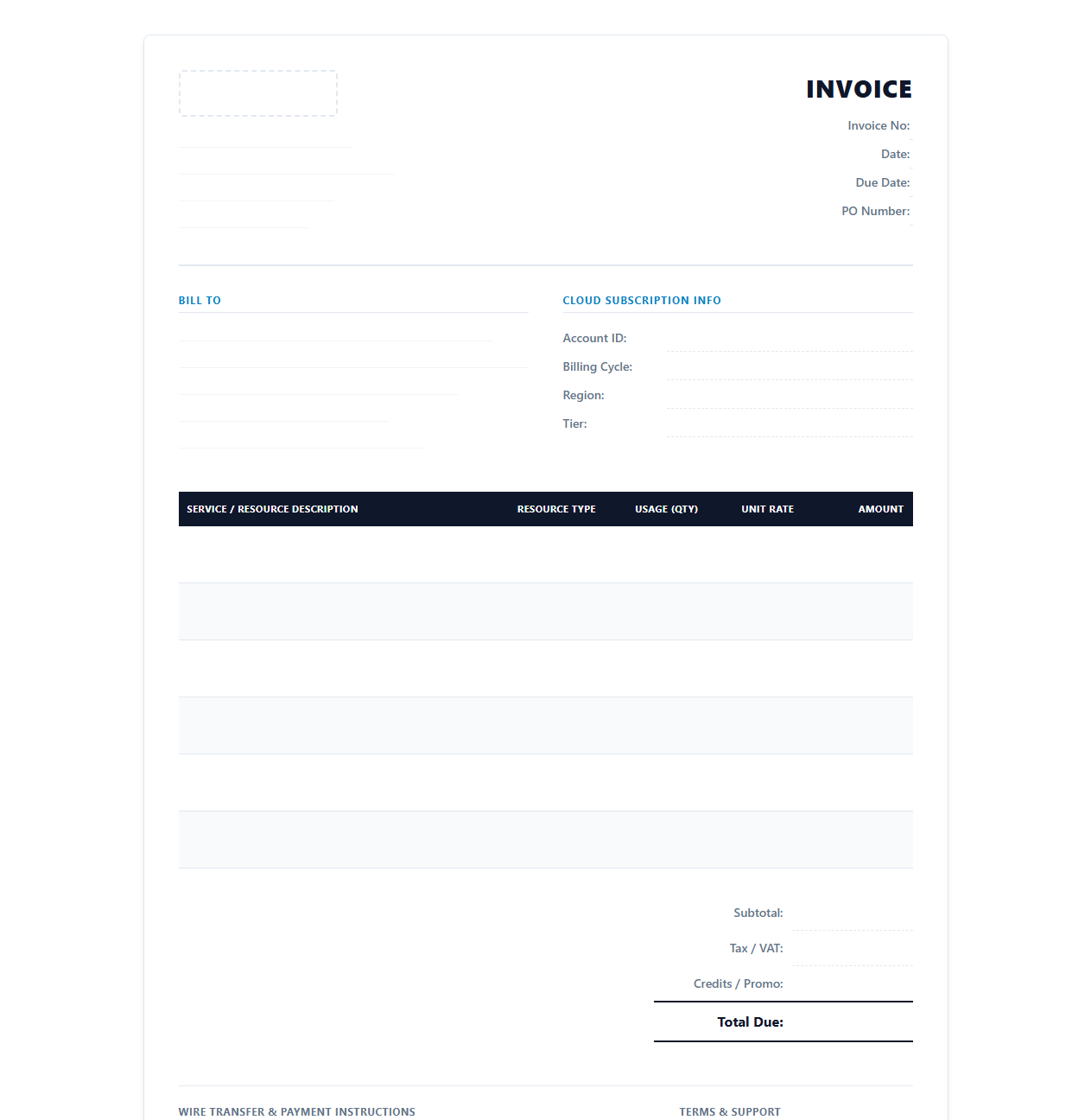 Enterprise Cloud Computing Service Invoice Template