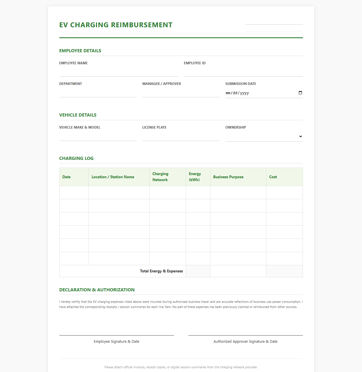 EV Charging Reimbursement Form
