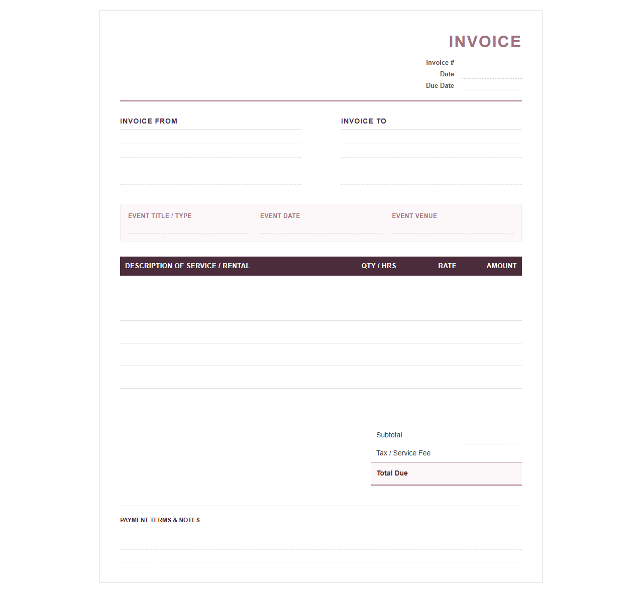Event Coordinator Invoice Template