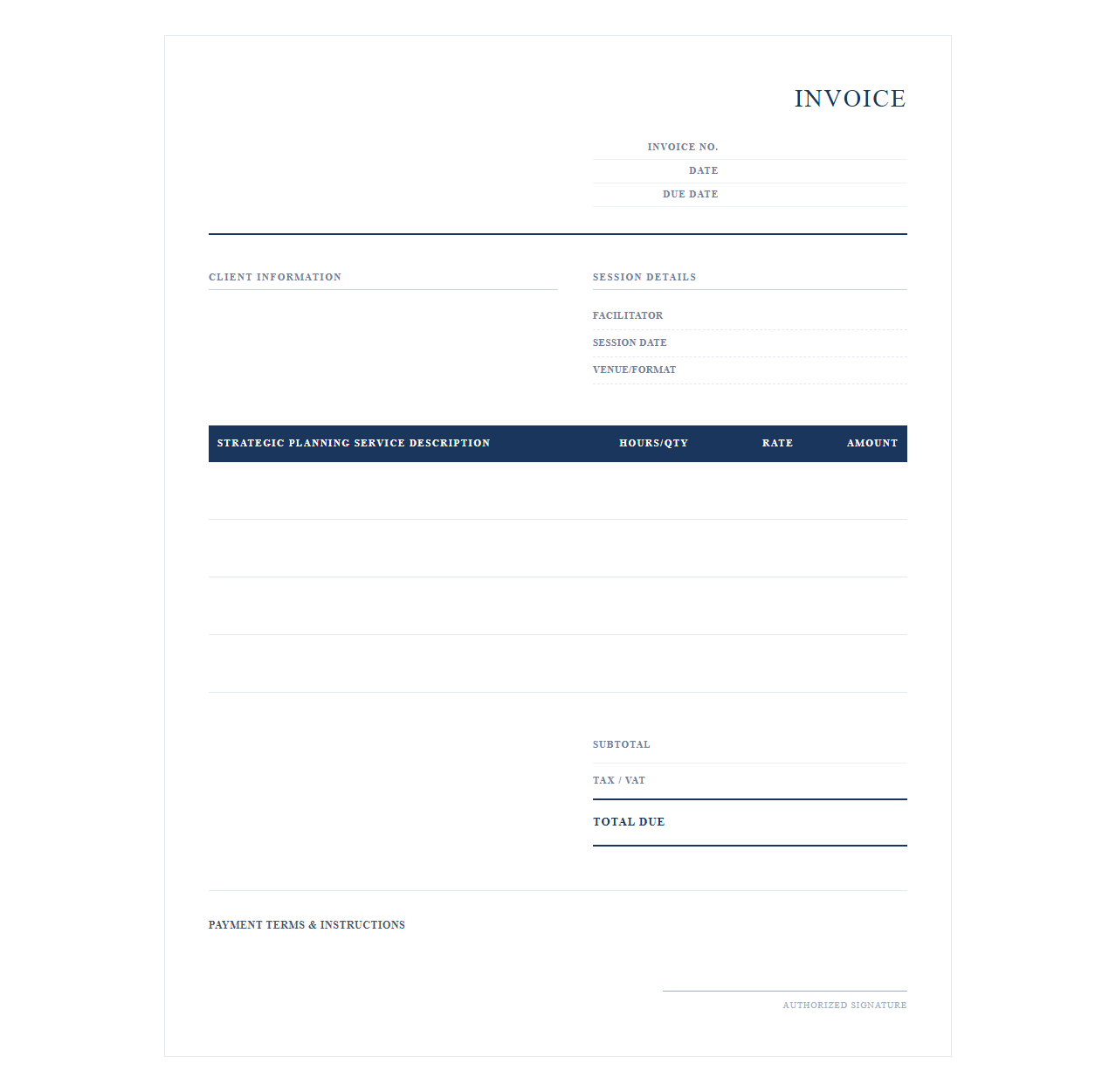 Executive Strategy Session Invoice Template