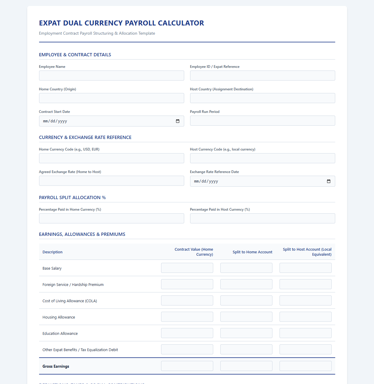 Expat Dual Currency Payroll Calculator Template