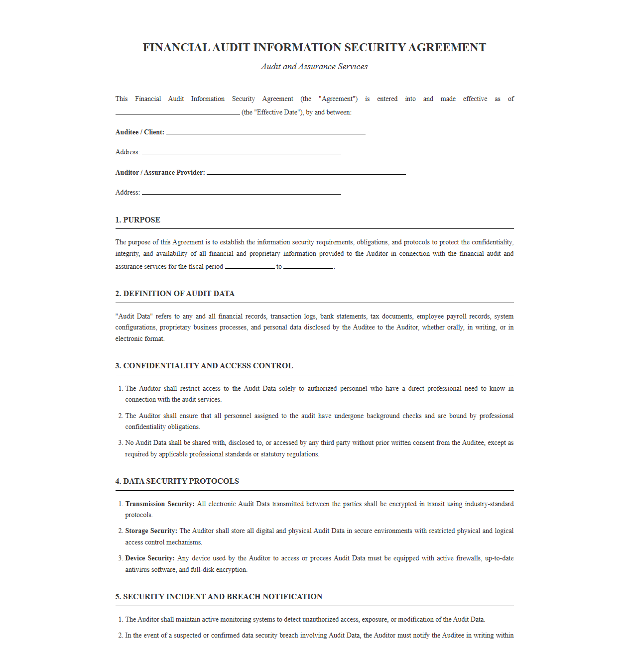 Financial Audit Information Security Agreement Form