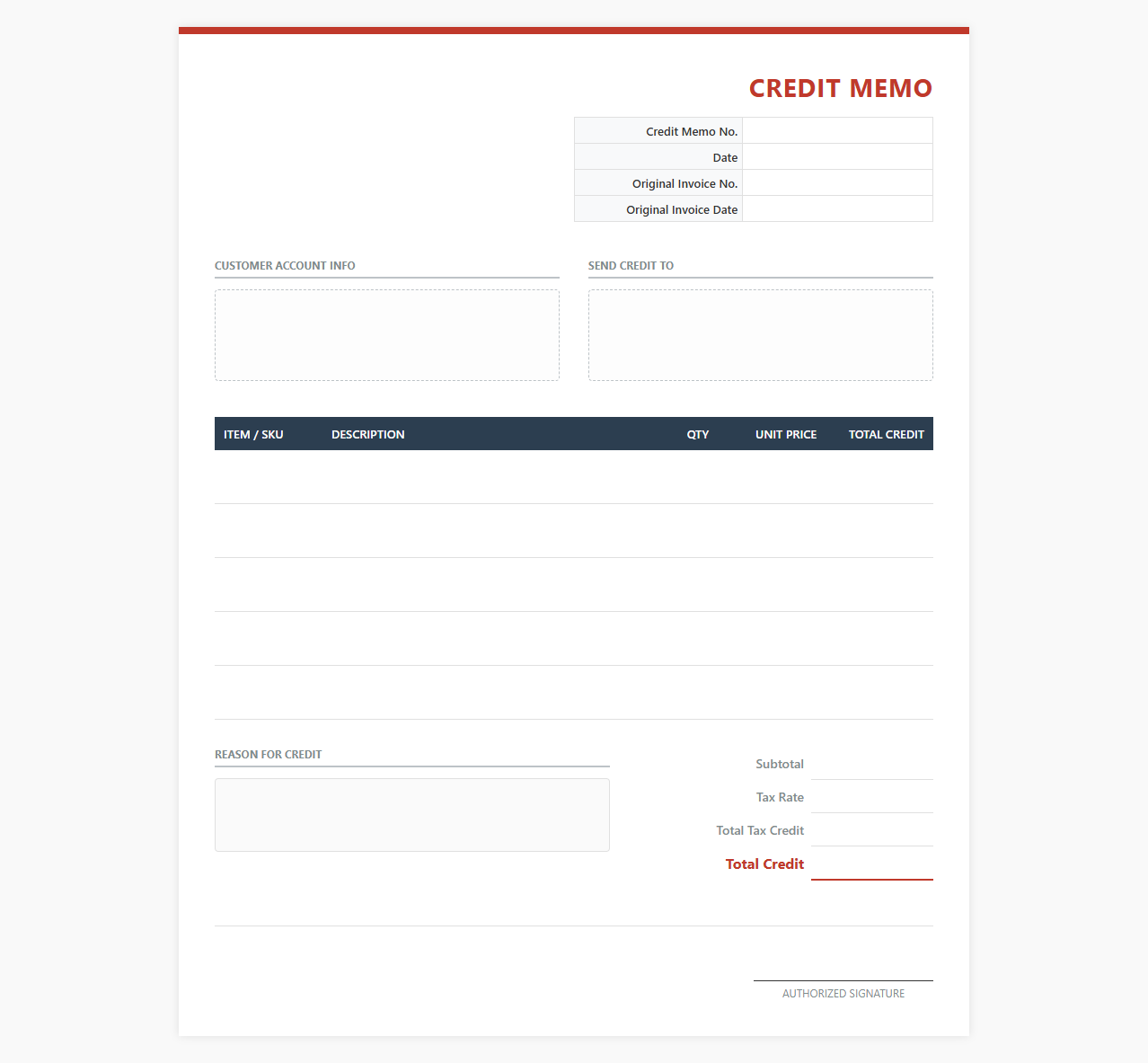 Financial Credit Note Invoice Template