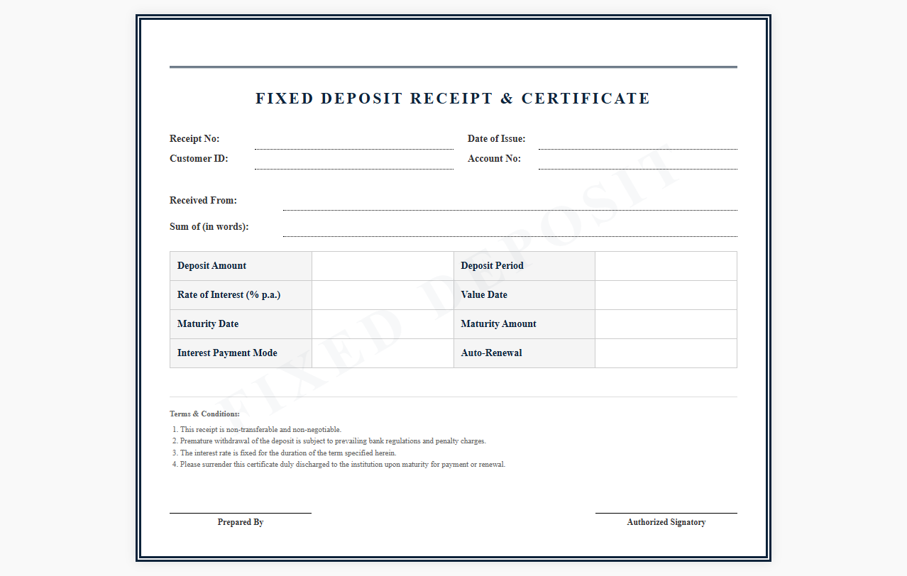 Fixed Deposit Certificate Receipt Template