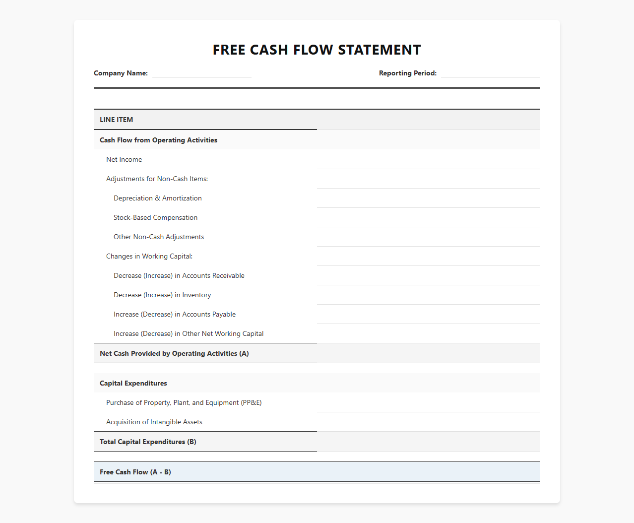 Free Cash Flow Statement Template