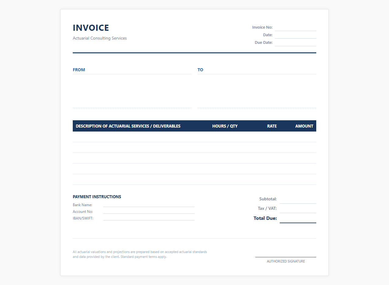 Freelance Actuary Services Bill Template