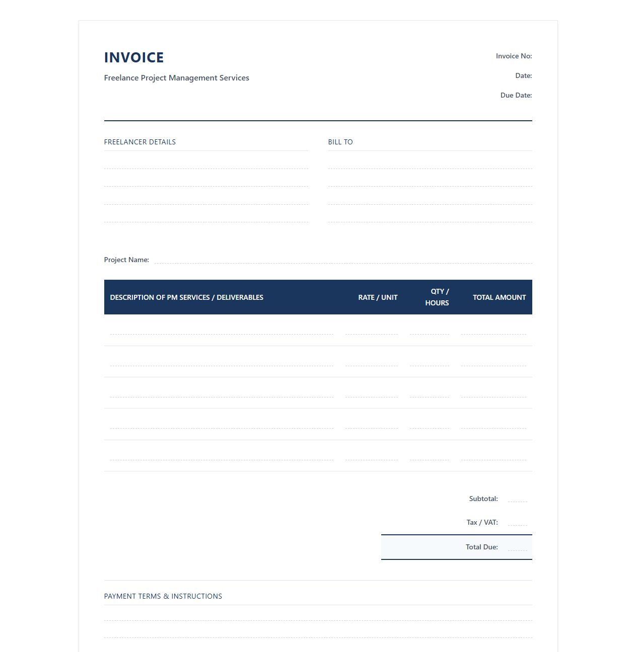Freelance Project Manager Invoice Statement