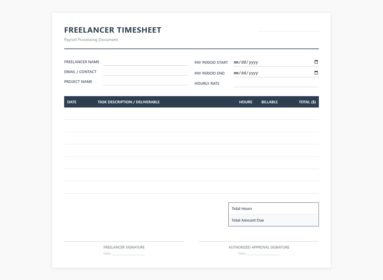 Freelancer Project Timesheet for Payroll Processing