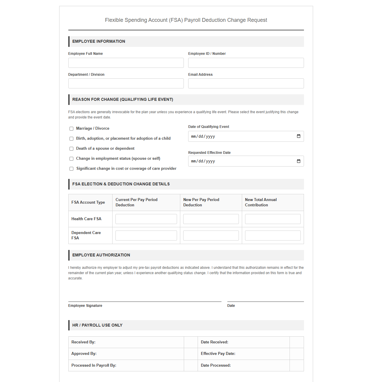 FSA Payroll Deduction Change Request Form