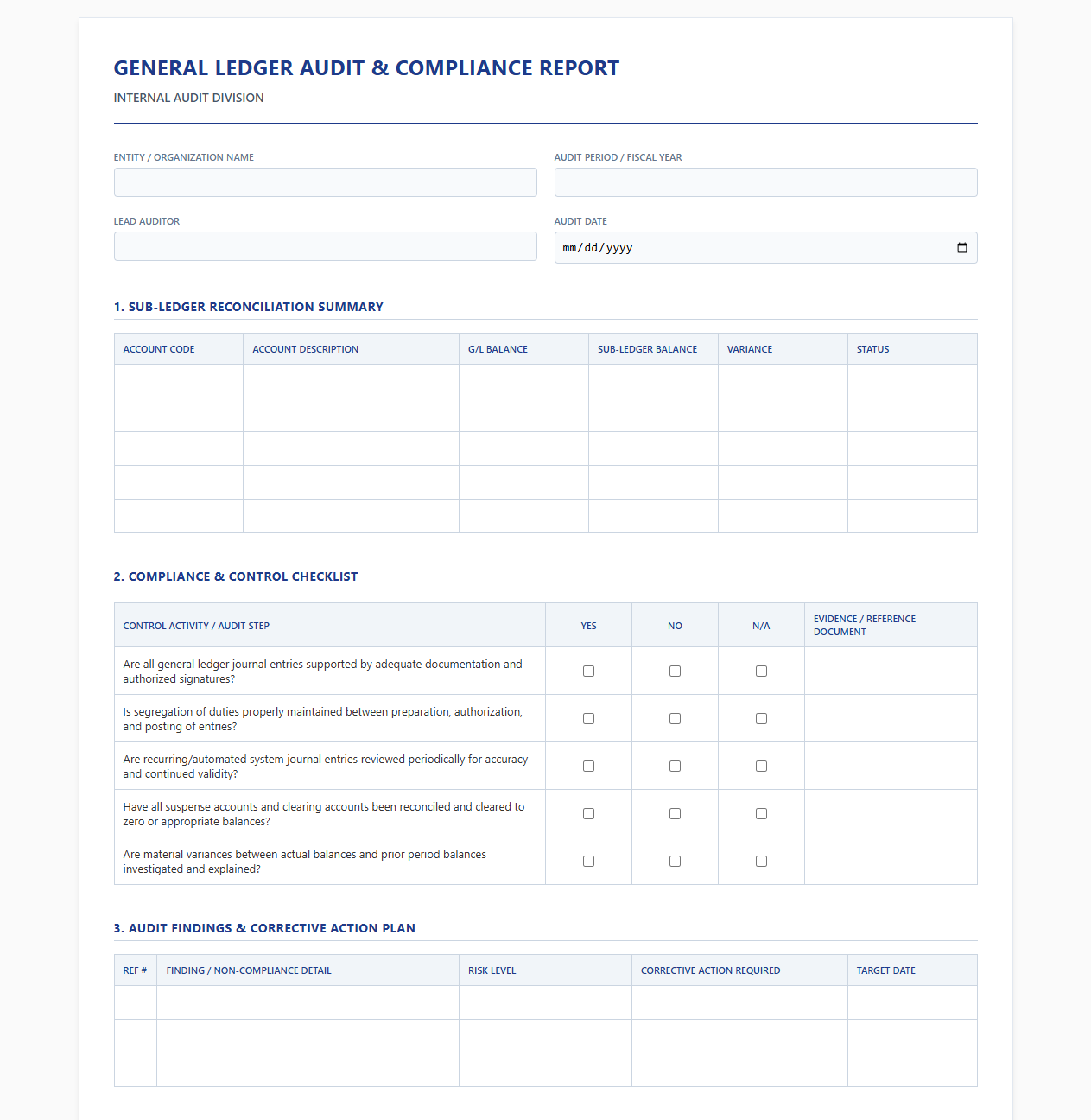 General Ledger Auditing and Compliance Template