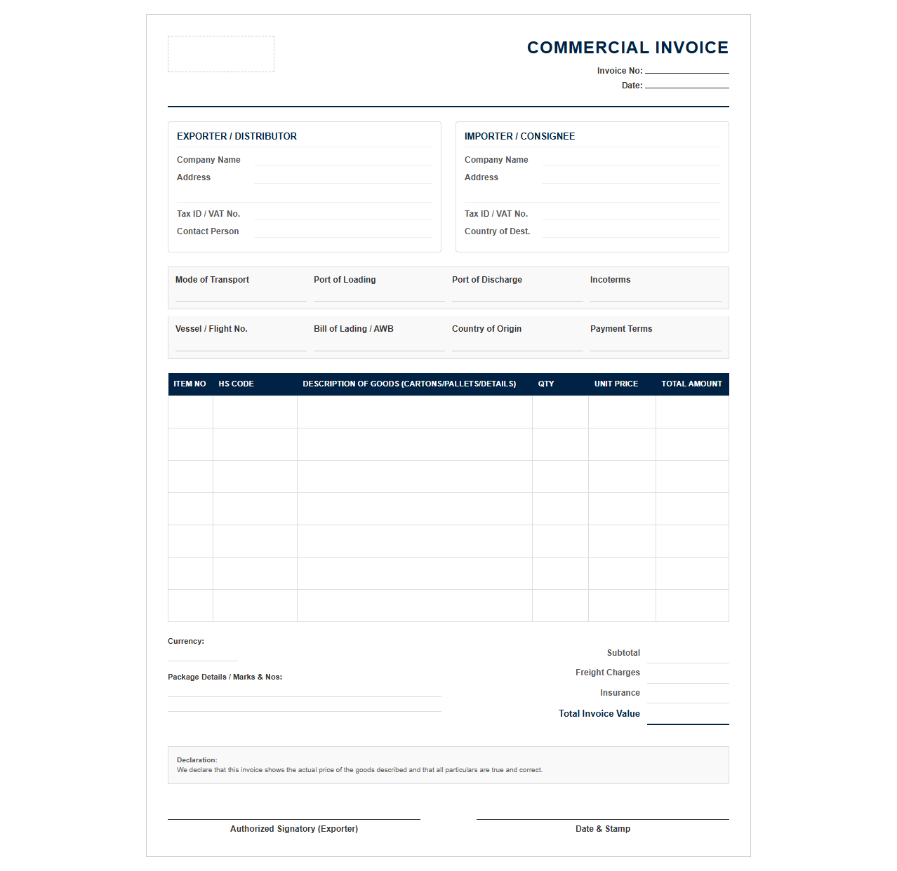 Global Product Distribution Invoice