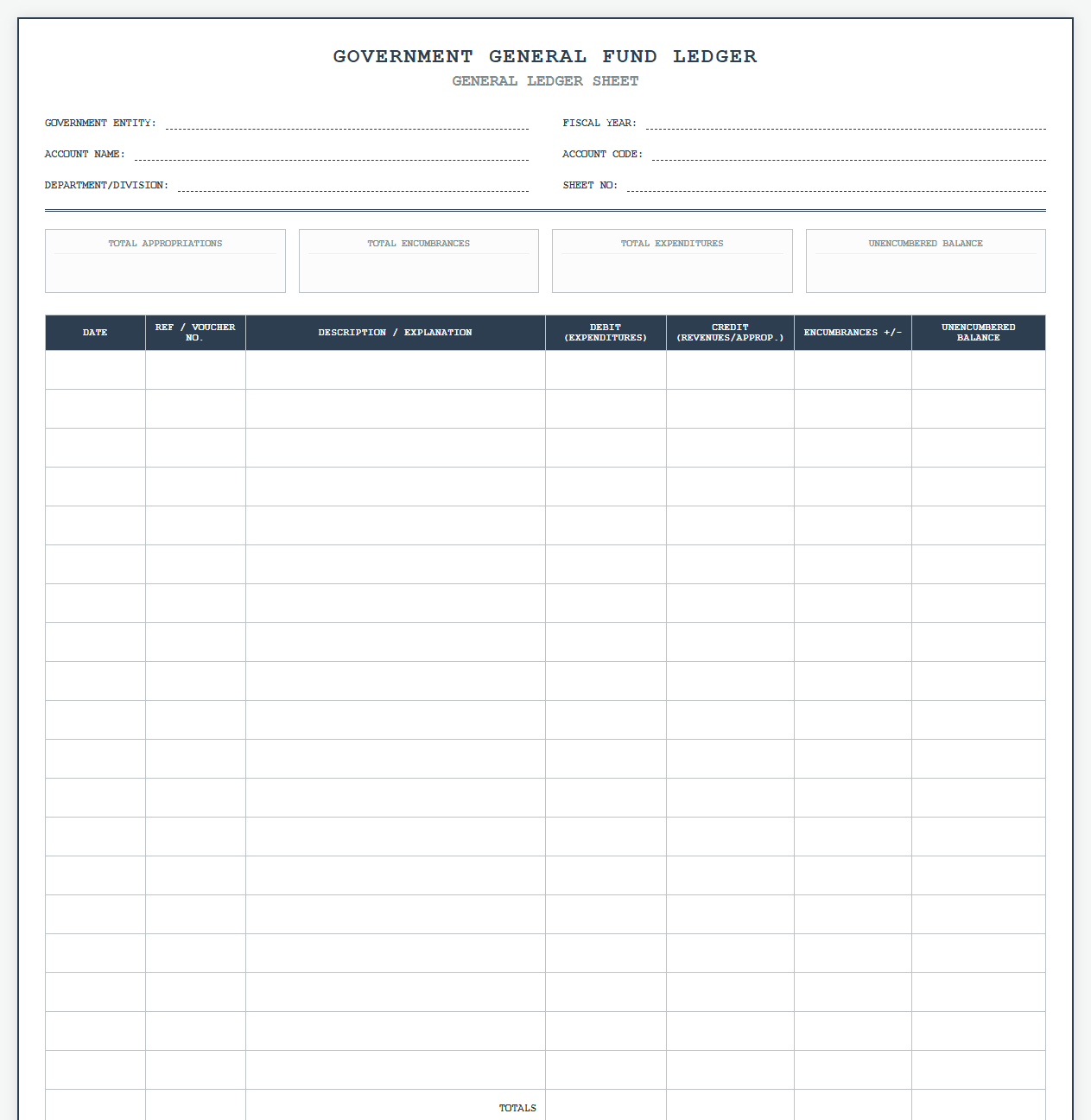Government General Fund Ledger Spreadsheet