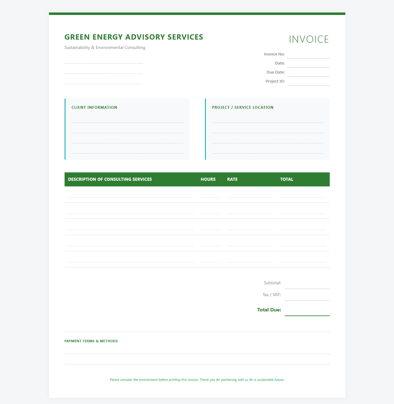 Green Energy Advisory Services Invoice