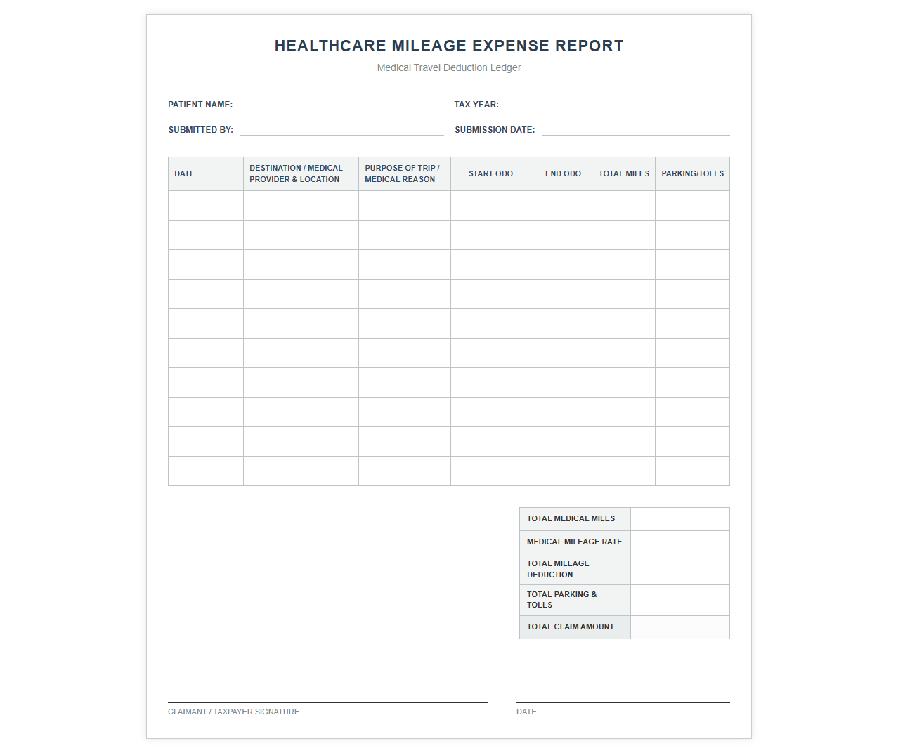 Healthcare Mileage Expense Report
