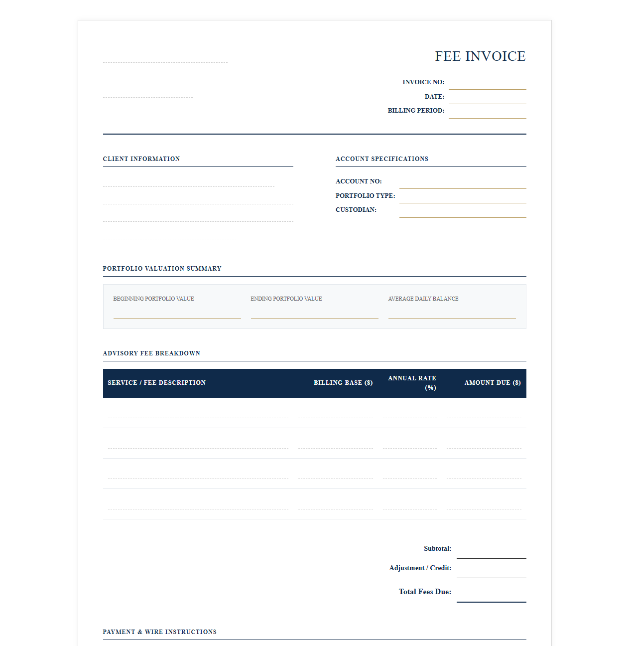 High Net Worth Asset Management Invoice Template