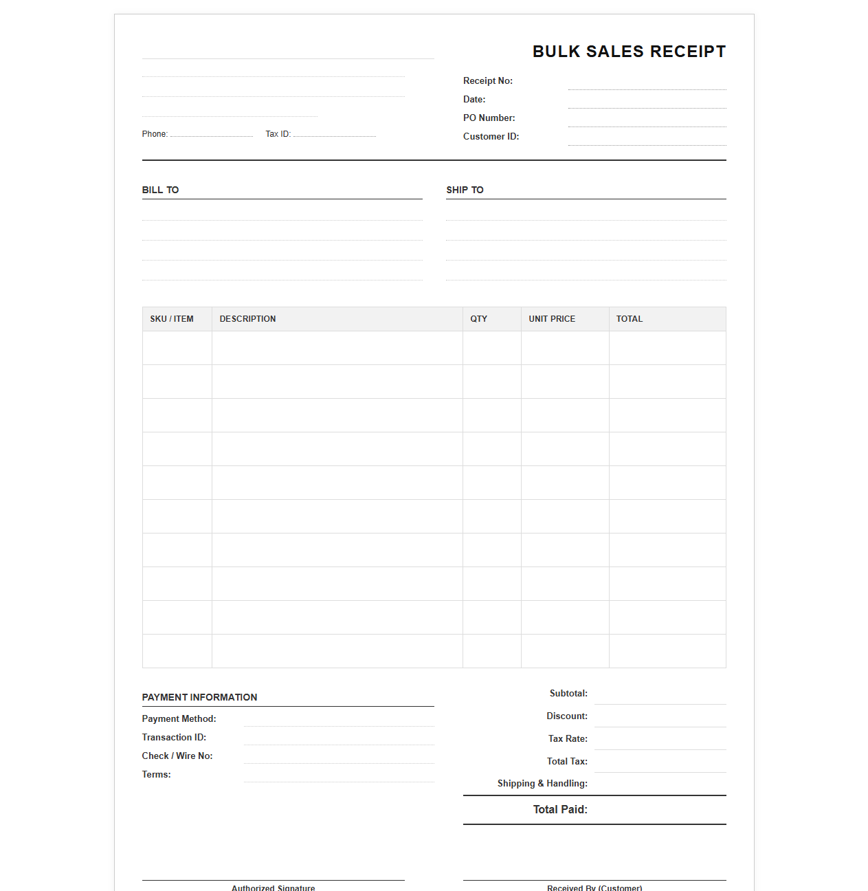 High-Volume Purchase Sales Receipt