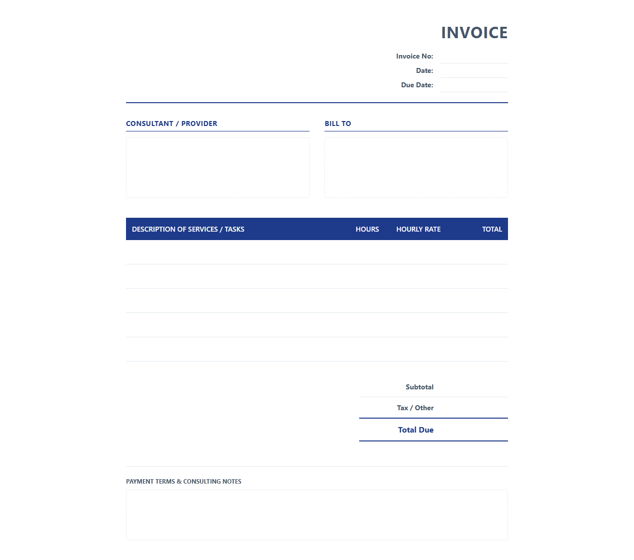 Hourly Billing and Consulting Invoice Template
