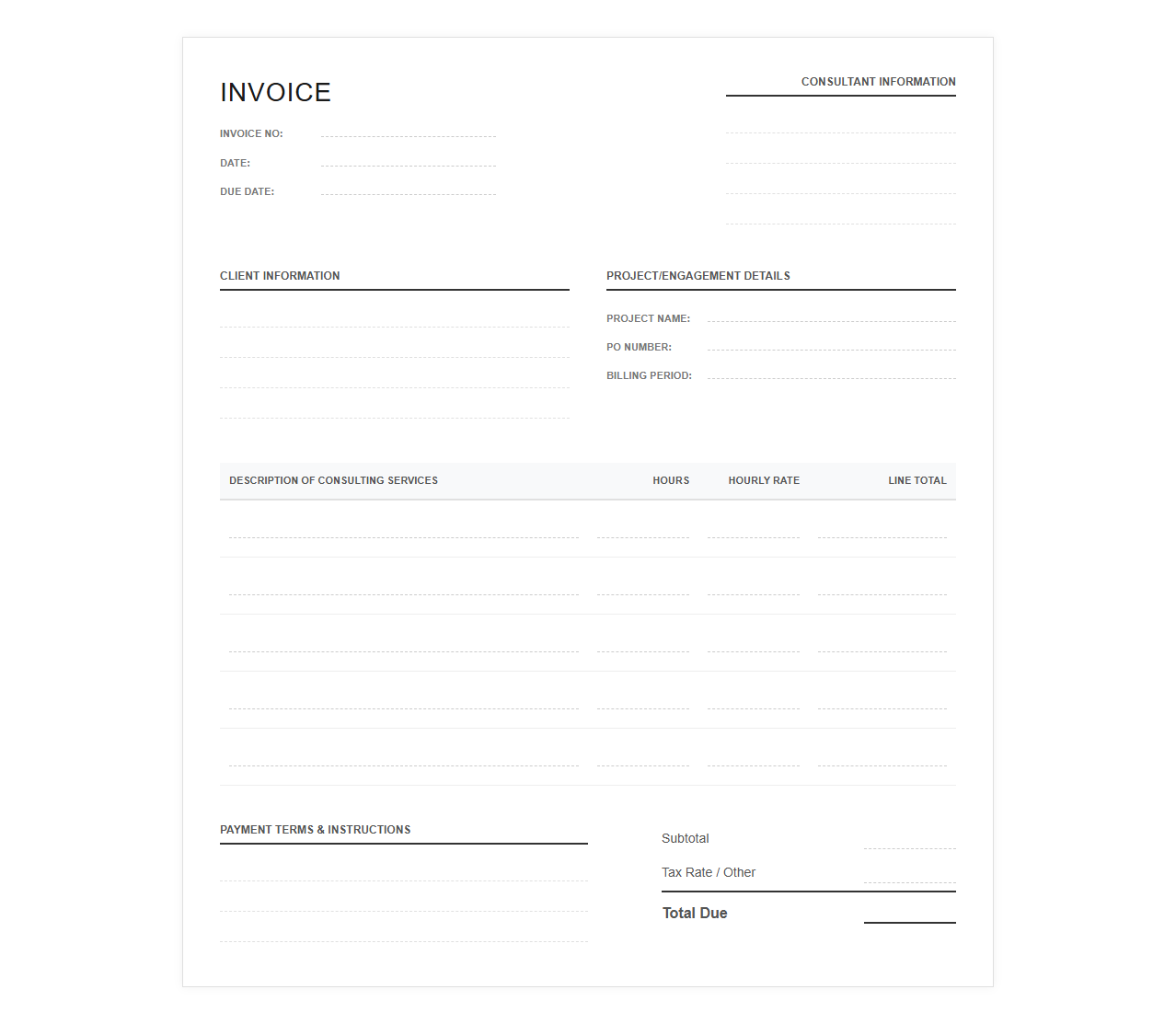 Hourly Consulting Services Invoice Template