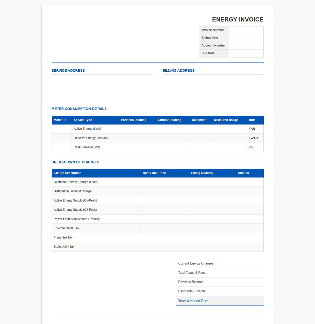 Industrial Energy Consumption Bill and Invoice Template
