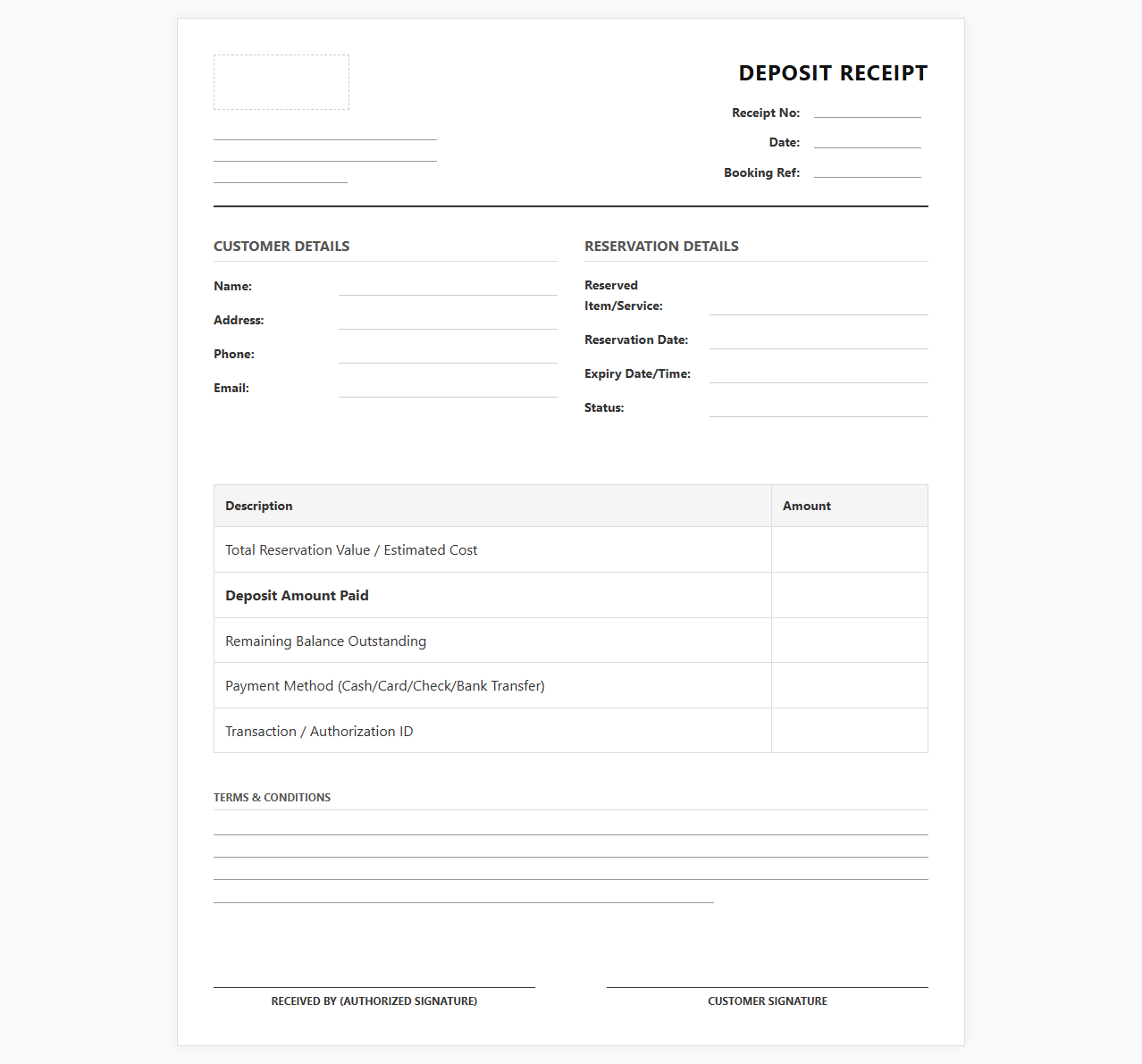 Initial Booking Deposit Confirmation Template